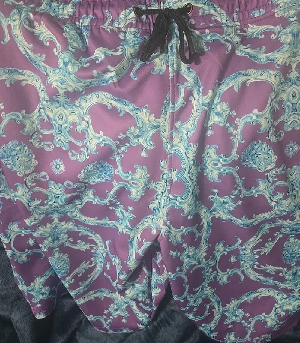 Mens Purple Patterned Swim Shorts